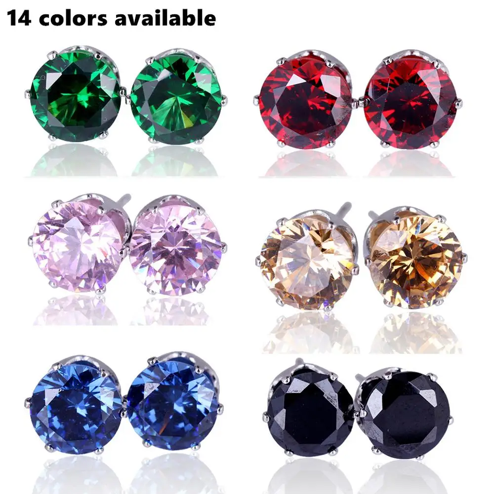 Simple Fashion Women Crystal Earrings Multicolor Temperament Round 8MM Super Flash Zircon Earrings for Women Jewelry 14 colors