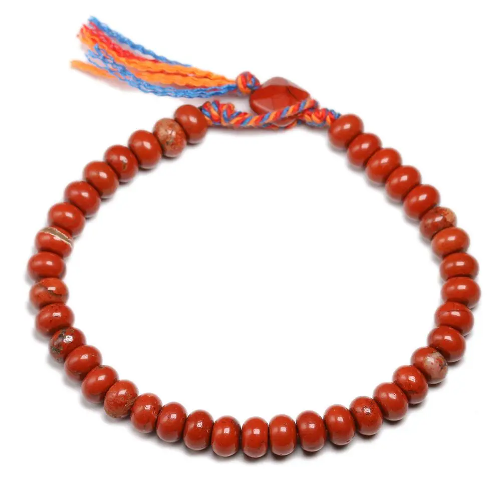 Natural Red Jasperr 6*4mm Beads Simple Bracelet Women Men Charm Tibetan Buddhist Handmade Lucky Knots Tassel Bangle