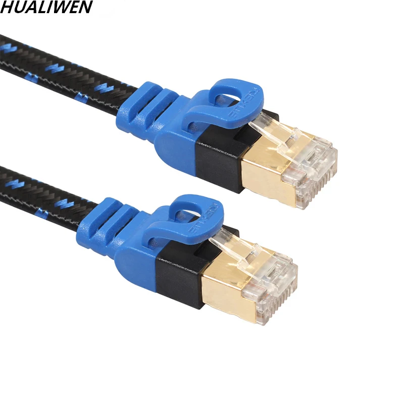 

Double shielded NAS flat network cable for class 7 10 Gigabit computer router with fiber mesh and gold-plated plug