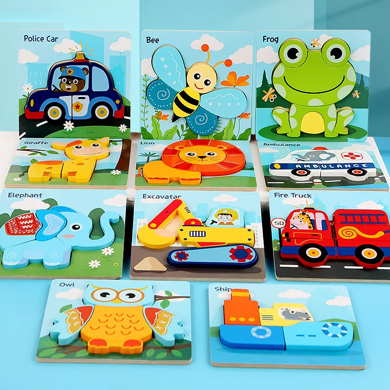 3D Puzzle Wooden Animal Jigsaw Puzzles Thick High Quality Baby Jigsaw Game Puzzle Toys Preschool Educational Toys for Kids Gift