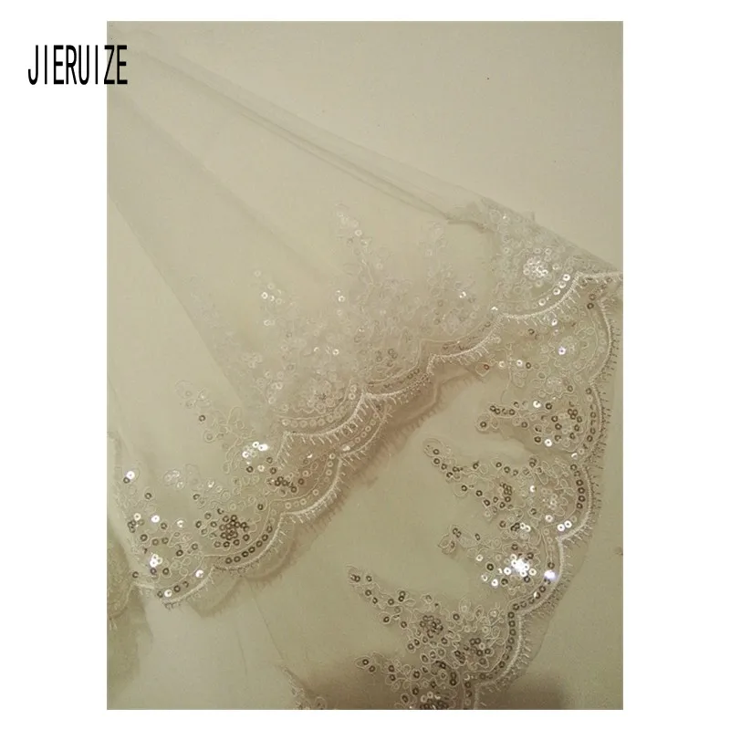 JIERUIZE veli da sposa avorio accessori da sposa lunghezza punta delle dita In Stock strass perline veli da sposa a due strati con pettine