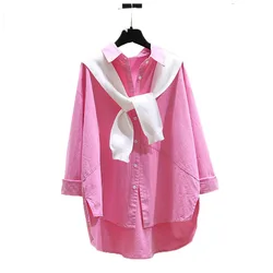 Summer Ladies Shirt Jacket Single-Breasted Lapel Casual Female Shirt Long-Sleeved Solid Color Sunscreen Women Clothing Blouse