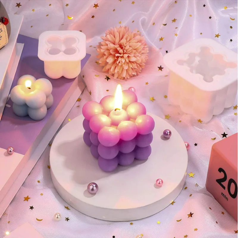 6 Cavities Silicone Candle Plaster Mould 3D Cube Square Bubble DIY Non-stick Kitchen Dessert Cake Tray Oven Safe Cake Molds