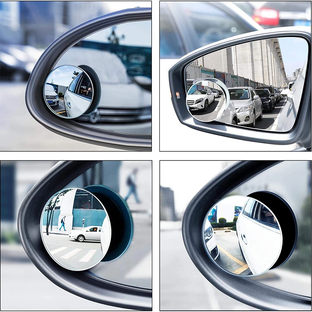 Car 360 Degree HD Side Blind Spot Mirror Reverse Frameless Ultrathin Wide Angle Round Convex Adjustable Rotation Rear Mirror