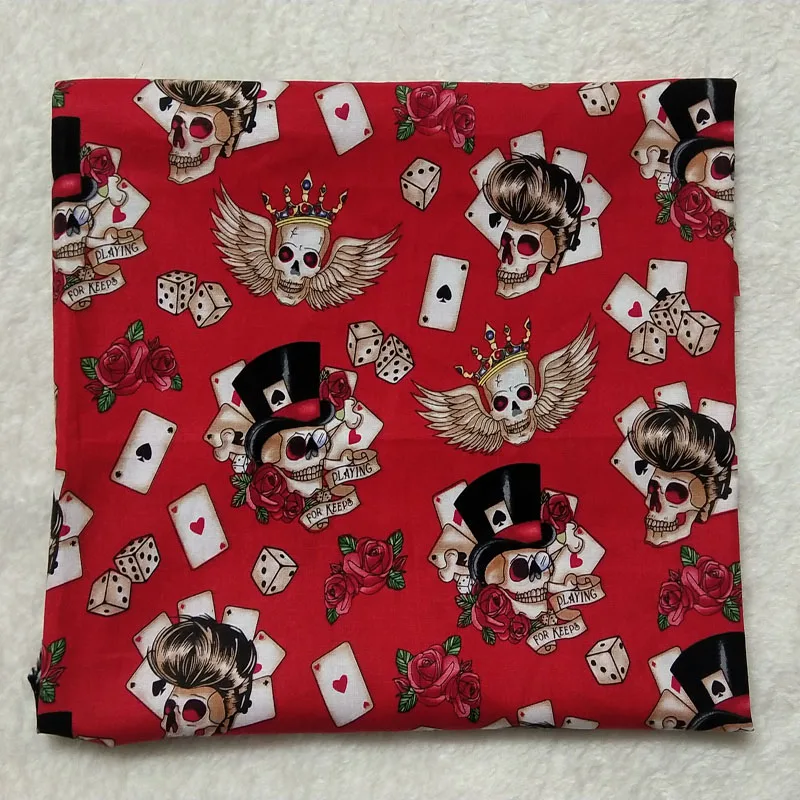 Tela de algodón con estampado de calavera y flores reales, tejido Vintage de retales para decoración del hogar, 50x105cm