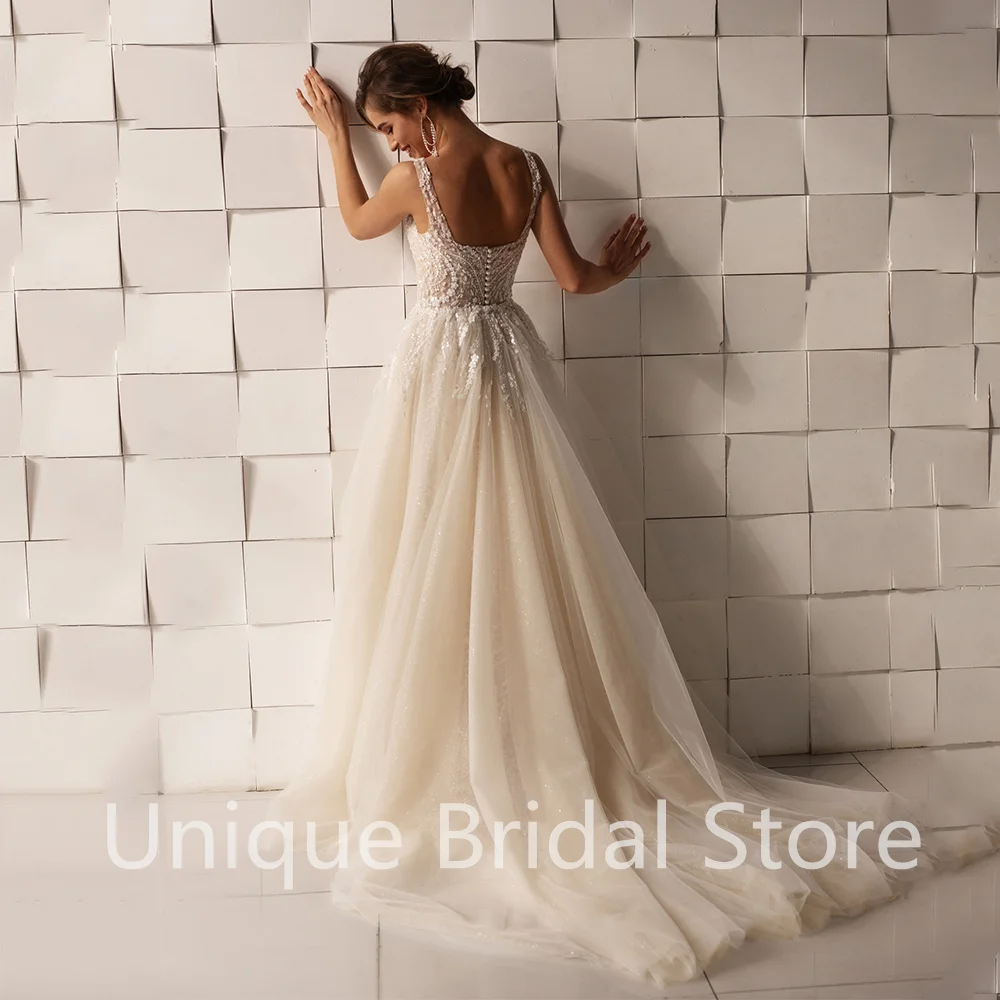 Splendidi abiti da sposa princess Sexy Backless Button Spaghetti Strap senza maniche coda staccabile bellissimi abiti da sposa