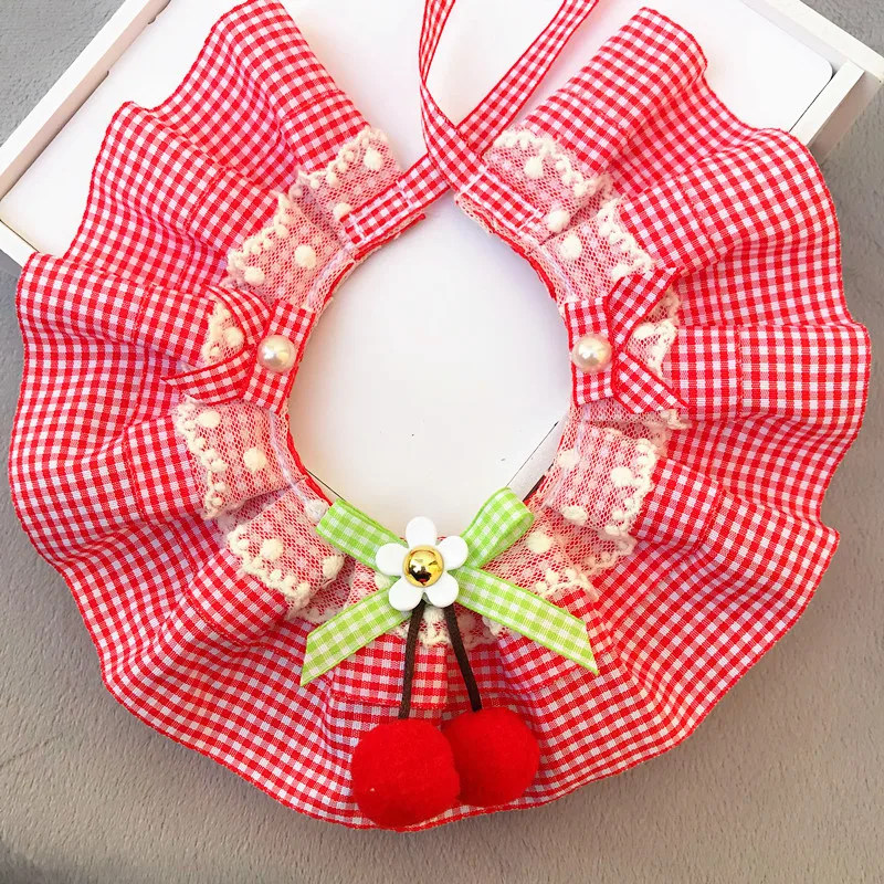 Cute Three-Layer Lace Bowknot Small Bell Pet Collar Bib Pet Collar Lace Bibs Lovely Dog Cat Necklace Decor Collars For Small Dog