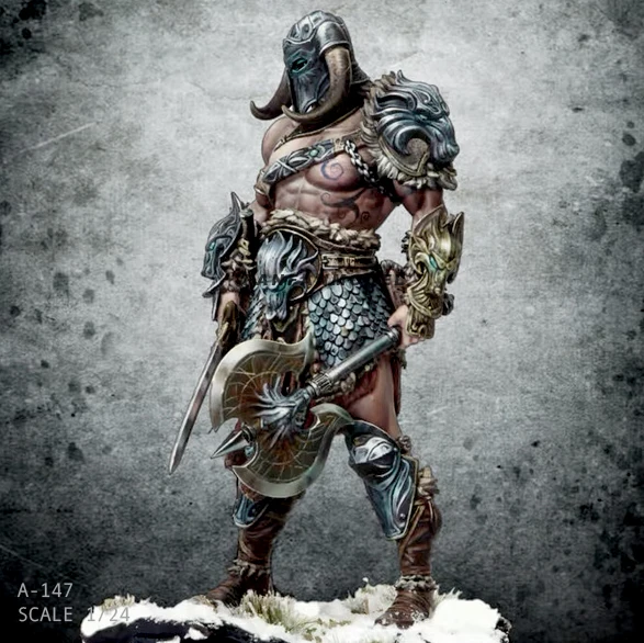 1/24 75MM Resin Figure Kits Nordic Dragon Slayer (Double head) self-assembled A-147