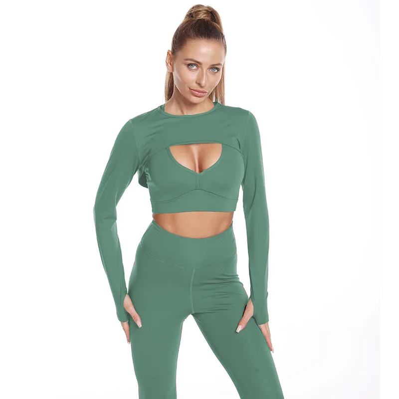 

2021 Hot Sale 3 Pieces Yoga Set Suit Women New Long Sleeve Sweatshirts Bra and Pant Fitness Running Sport Workout Clothing