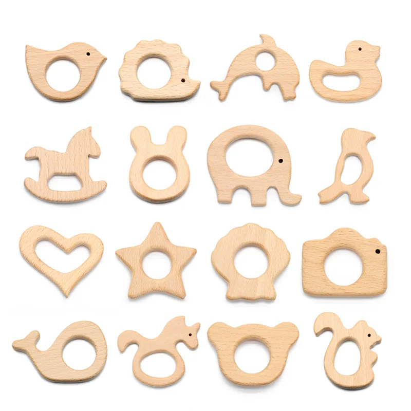 Baby Wooden Teethers Food Grade Animal Natural Beech Wood Animal Tortoise Koala Whale Turtle Shape Pacifier Newborn Toys Beads