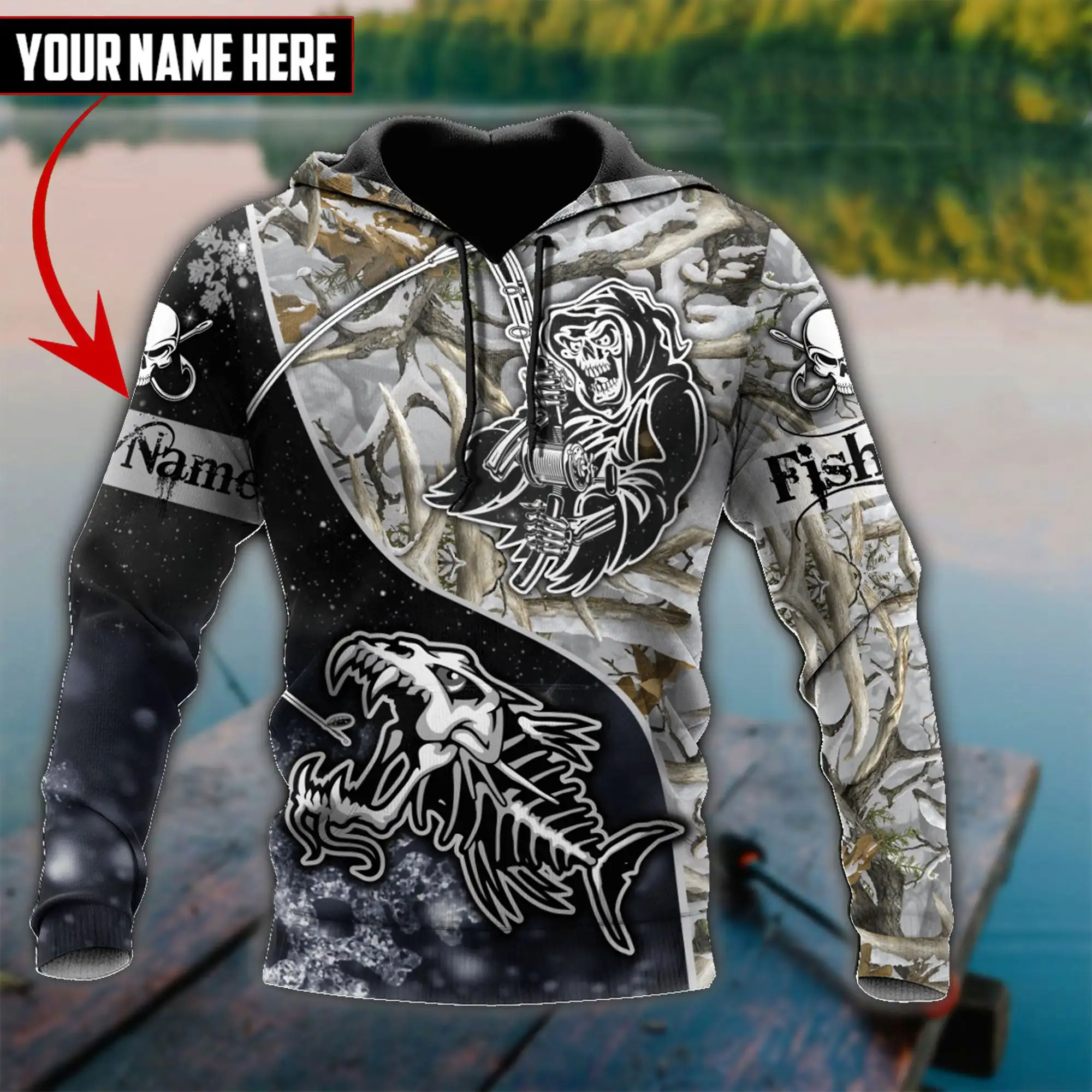 Sudadera pesca camuflaje 3D unisex con capucha y cremallera - imagen 2