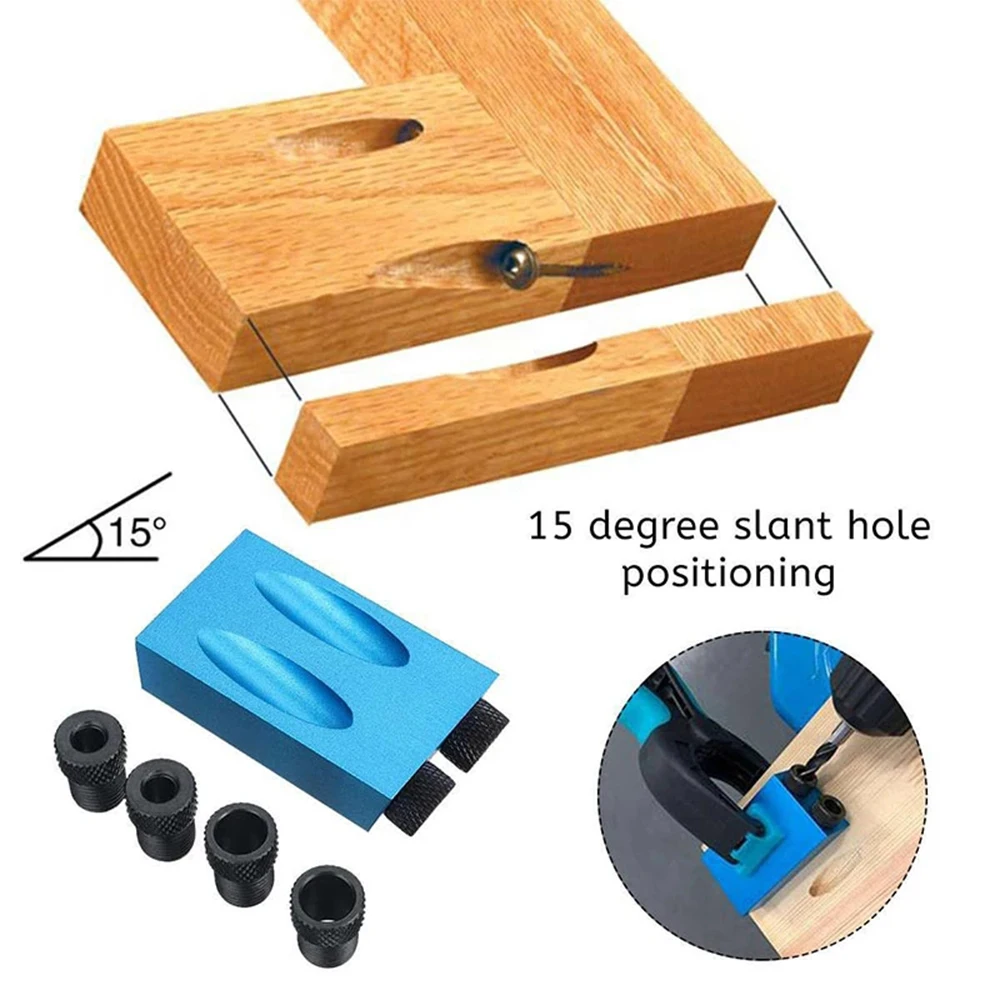 Maschera per fori tascabili strumenti per la lavorazione del legno localizzatore di fori obliqui a 15 gradi guida per trapano Set vite perforatrice morsetto Kit di utensili manuali fai-da-te
