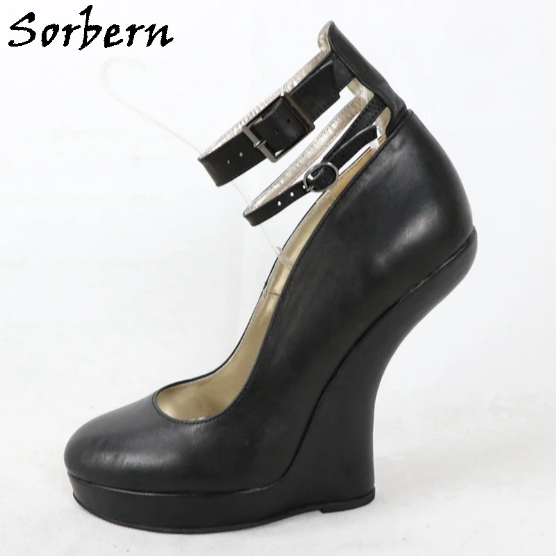 Sorbern Platform Women Pump Shoe NO Heels Ankle Strap Heelless Crossdress Fetish Drag Queen Cosplay Wedge Custom Up To 40cm Heel