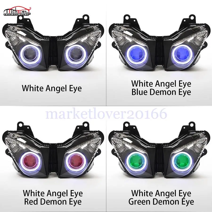 

Motorcycle Accessories Headlight Assembly New Custom Headlamp Angel Eye For Kawasaki Ninja ZX6R 2009-2012 HID Projector