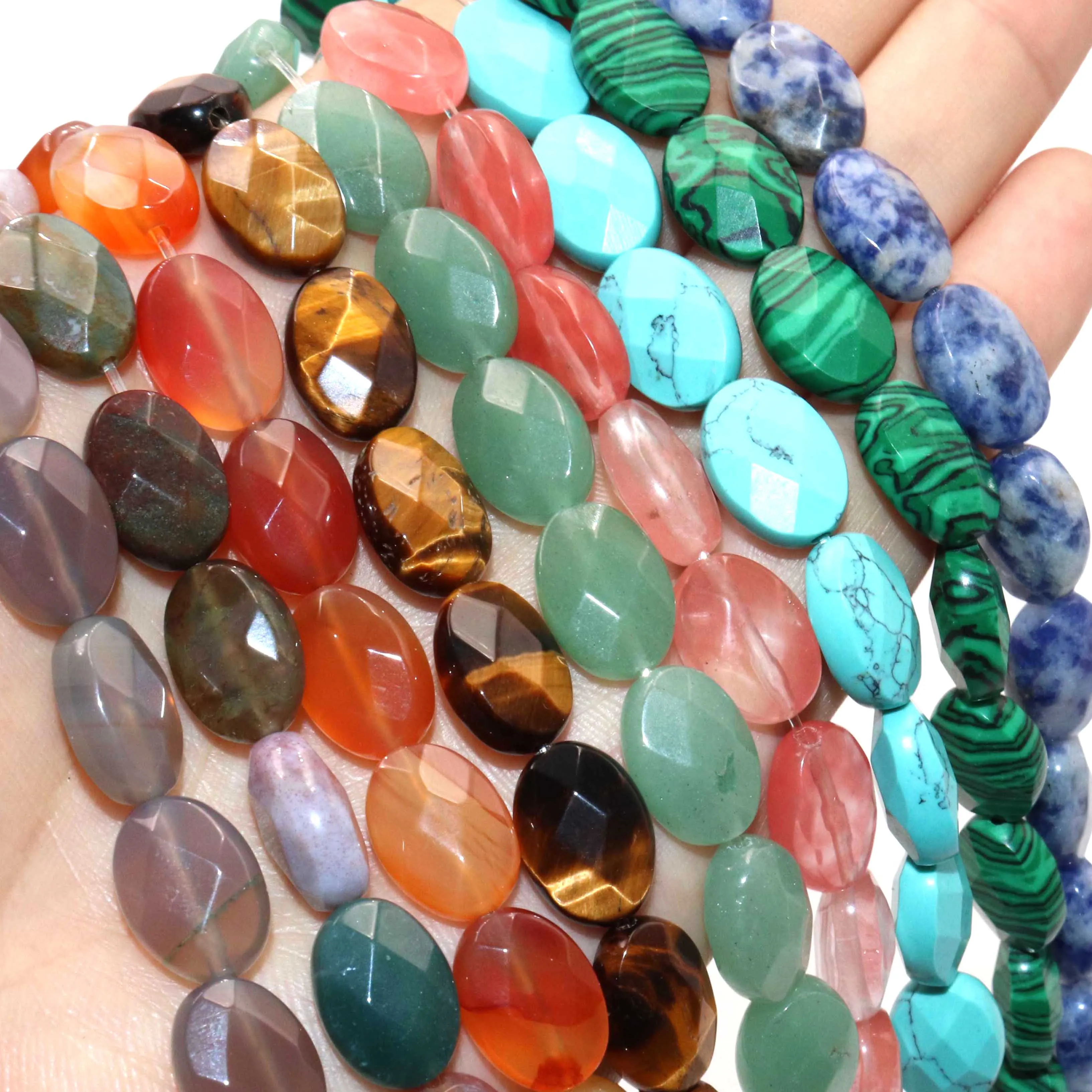 8 10 12mm Faceted Natural Stone Oval Shape Agates Crystal Turquoises Beads For Jewelry Making DIY Necklace Bracelet Accessories