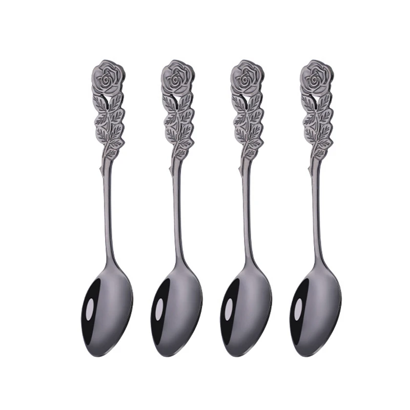 

4 Pcs/Set Coffee Spoons 304 Stainless Steel Mini Stirring Rose Spoon Tiny Tea Spoons Dessert Spoon Kitchen Tableware Dropshiping