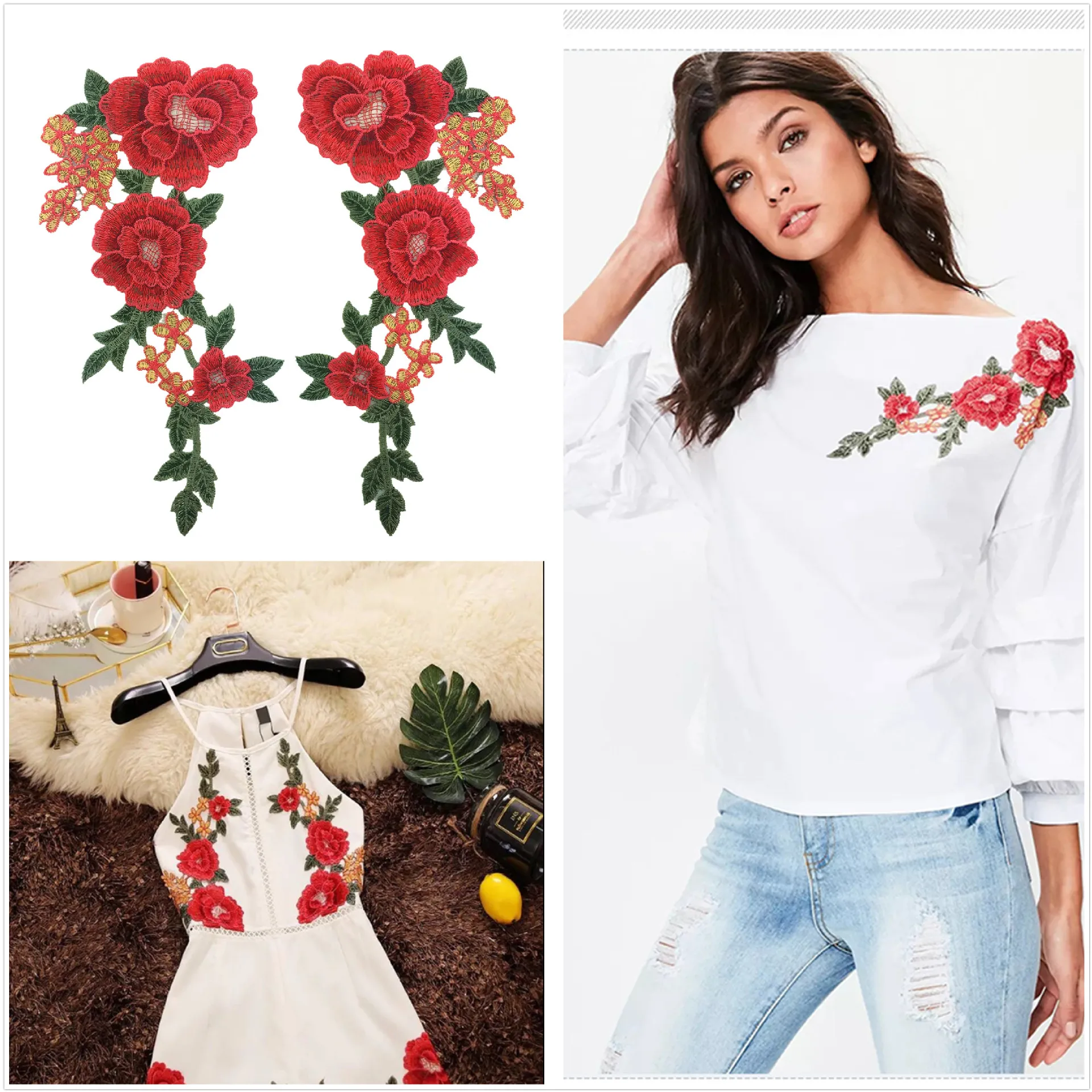 1 Pair Water Soluble Embroidery Rose Collar Flower DIY Applique Applique Garment Accessories Tailor Supplies