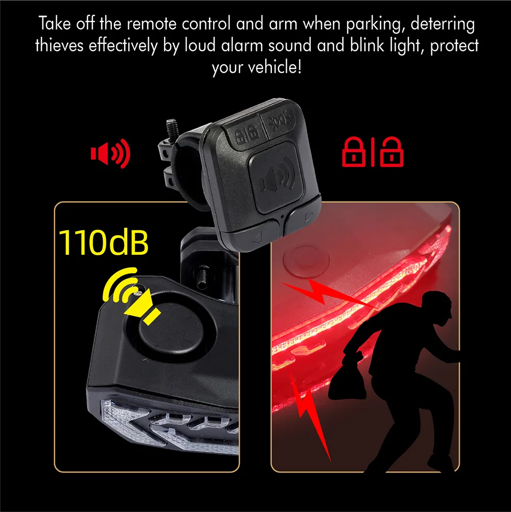 New Bicycle Burglar Alarm Taillight IP65 Waterproof USB Charge Scooter Bike Rear Lamp Turn Signal Warning Auto Brake Light