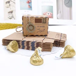 50 Pcs Vintage Favors Candy Box Kraft Paper Travel Theme Airplane Air Mail Boxes With Compass Hanging Wedding Party Souvenirs