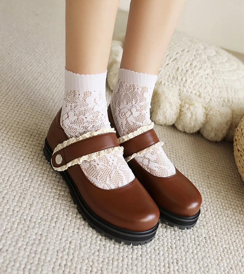 

Женские туфли мэри джейн YMECHIC с закрытой пяткой, модель 2024 года, повседневные туфли с ремешком и пряжкой на толстой подошве, милая обувь в стиле "Лолита", женская модель 42 43