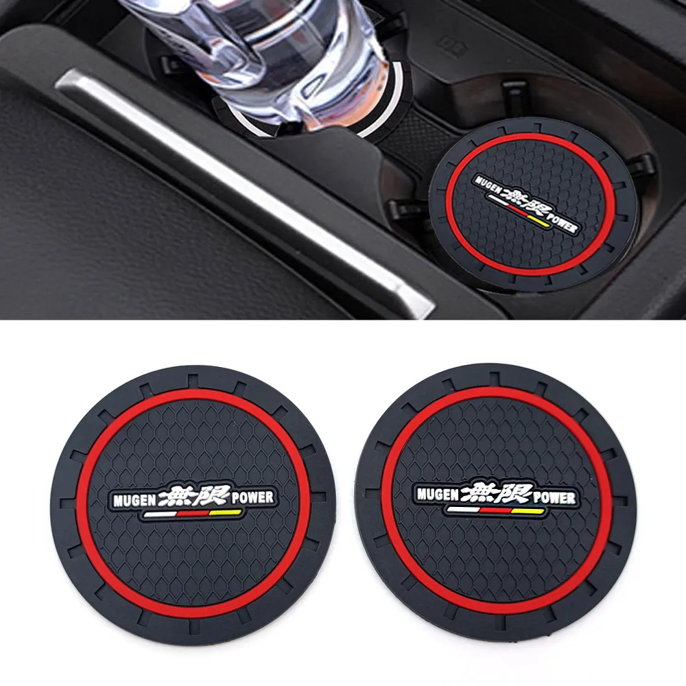 Posavasos decorativo para coche, almohadillas de ranura para taza de agua, funda adhesiva para Honda Civic Mugen Power Emblem, estilo automático, 2