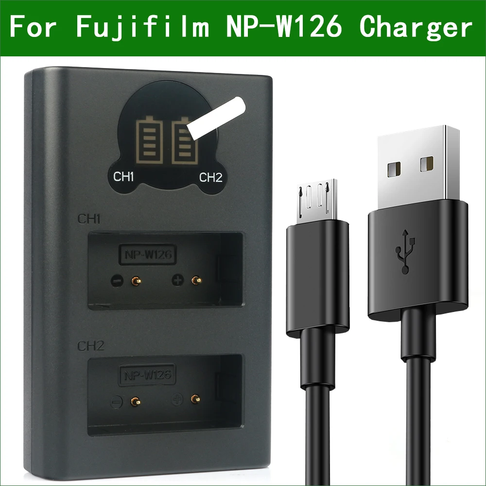 NP-W126 W126S BC-W126 Dual USB Charger for Fujifilm X-S10 X100F X100V X-PRo1 X-PRo2 X-A1 X-A2 X-A3 X-A5 X-A7 X-A10 BC-W126 X-S10