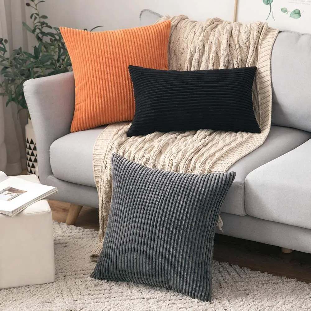 Supersoft Corduroy Cushion Cover Solid Striped Throw Pillow Covers Decorative Pillow Case for Sofa Bed Living Room Decoration