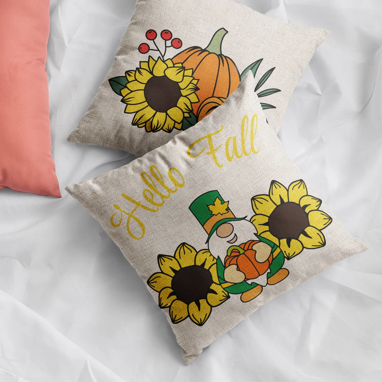 Sunflower Pumpkin Santa Claus Hello Fall Decor Pillowcase 45X45 40*40 Orange Car Nordic Linen Cushon Cover Autumn Decoration