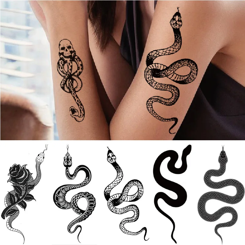 10pcs Waterproof Temporary Tattoo Stickers Black Snake Fake Tattoo Waist Body Arm Art Tattoo Stickers Lasting