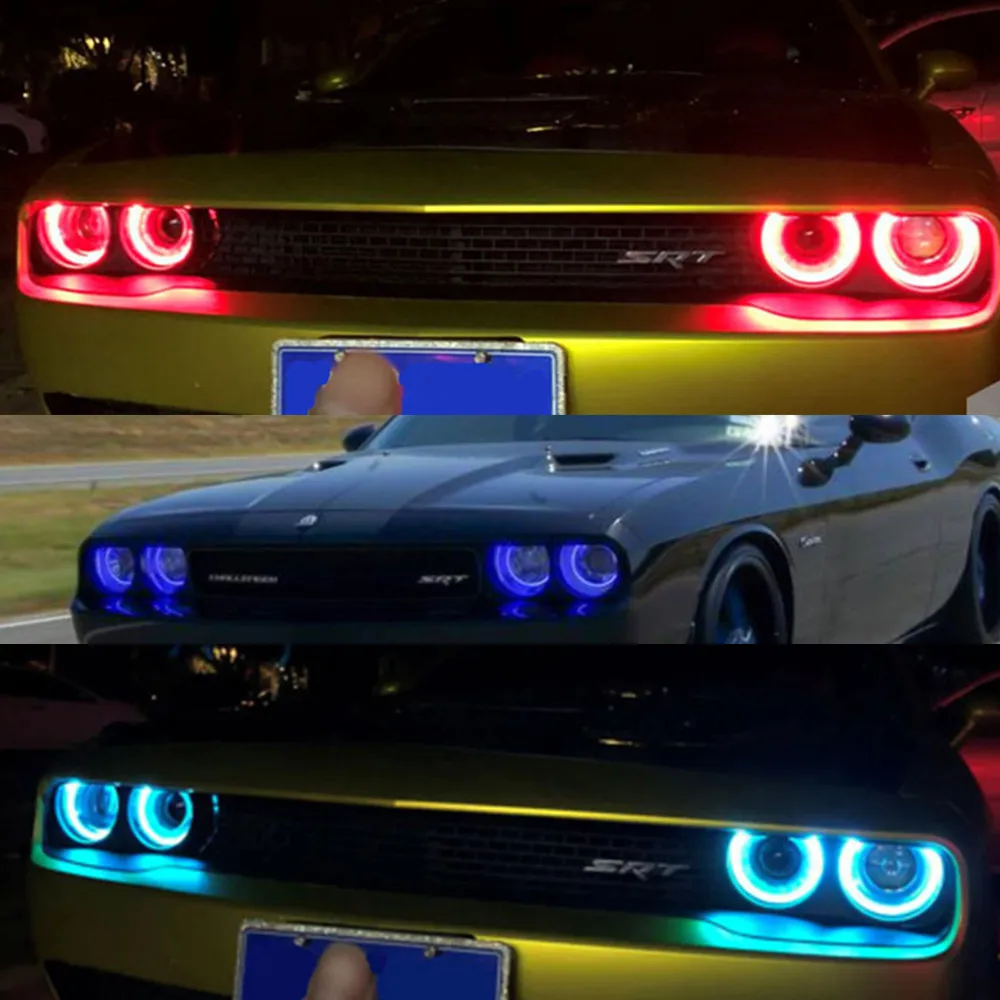 Car LED Headlights For Dodge Challenger 2008-2014 Plug and Play With RGB Bluetooth App Control Halo DRL Front Lights