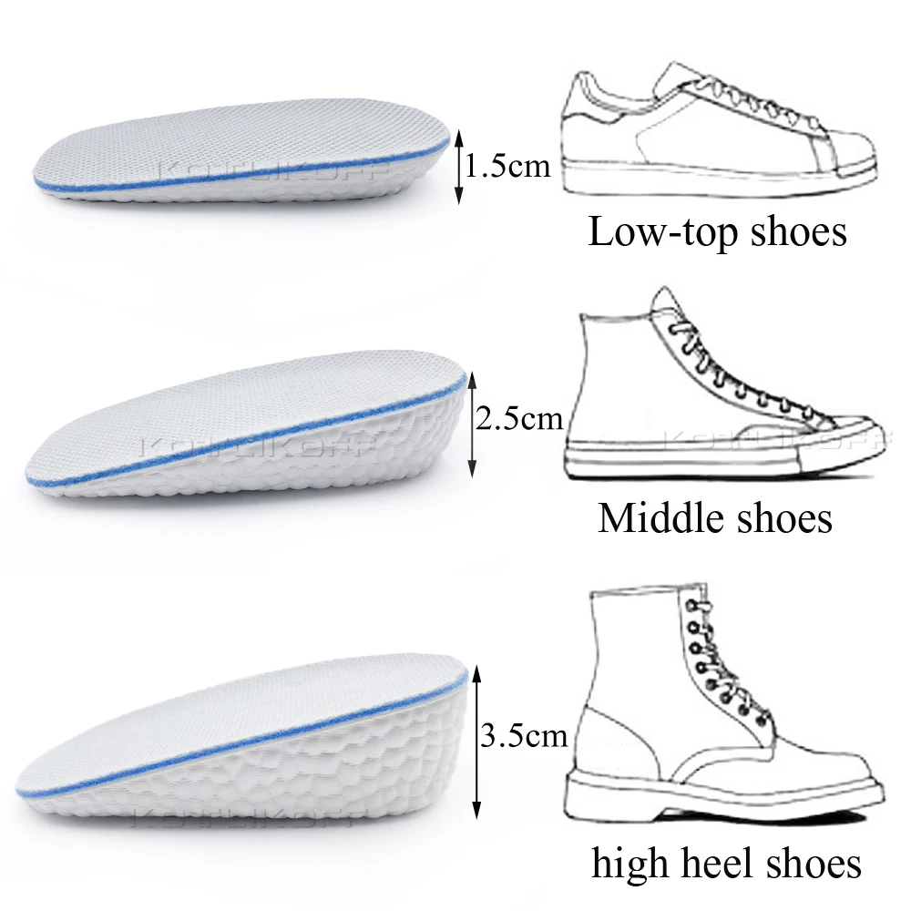 KOTLIKOFF Heel Height Increase Soft Light Weight Invisiable Shoes Pads Elastic Lift Heel Pain Relief Insoles Unisex 1.5-3.5CM