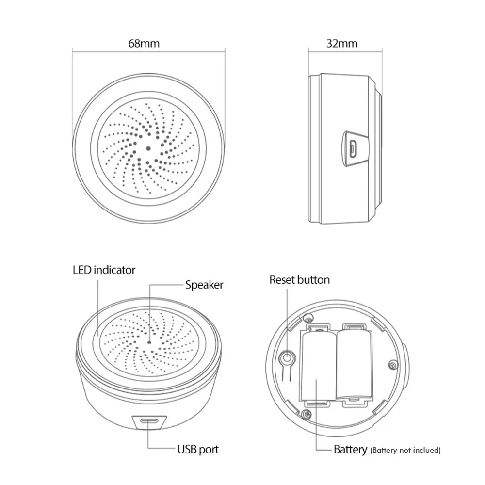 Tuya Zigbee3.0 Home Sound Light Alarm Siren Sensor 90dB Loud USB Power Requirement Zigbee Gateway