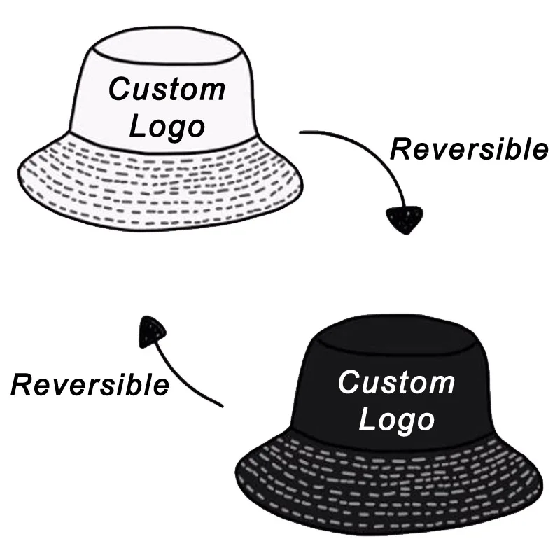 

Customize Logo Optional Color Fisherman Fishing Two-Sided Cap Two Sides Double-Sided Use Reversible Wear Custom Bucket Hat