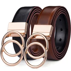 Cintura in pelle reversibile da donna 2 in 1 ruotata 2 anelli fibbia dorata larga 3.4cm adatta per l'accoppiamento con vari pantaloni