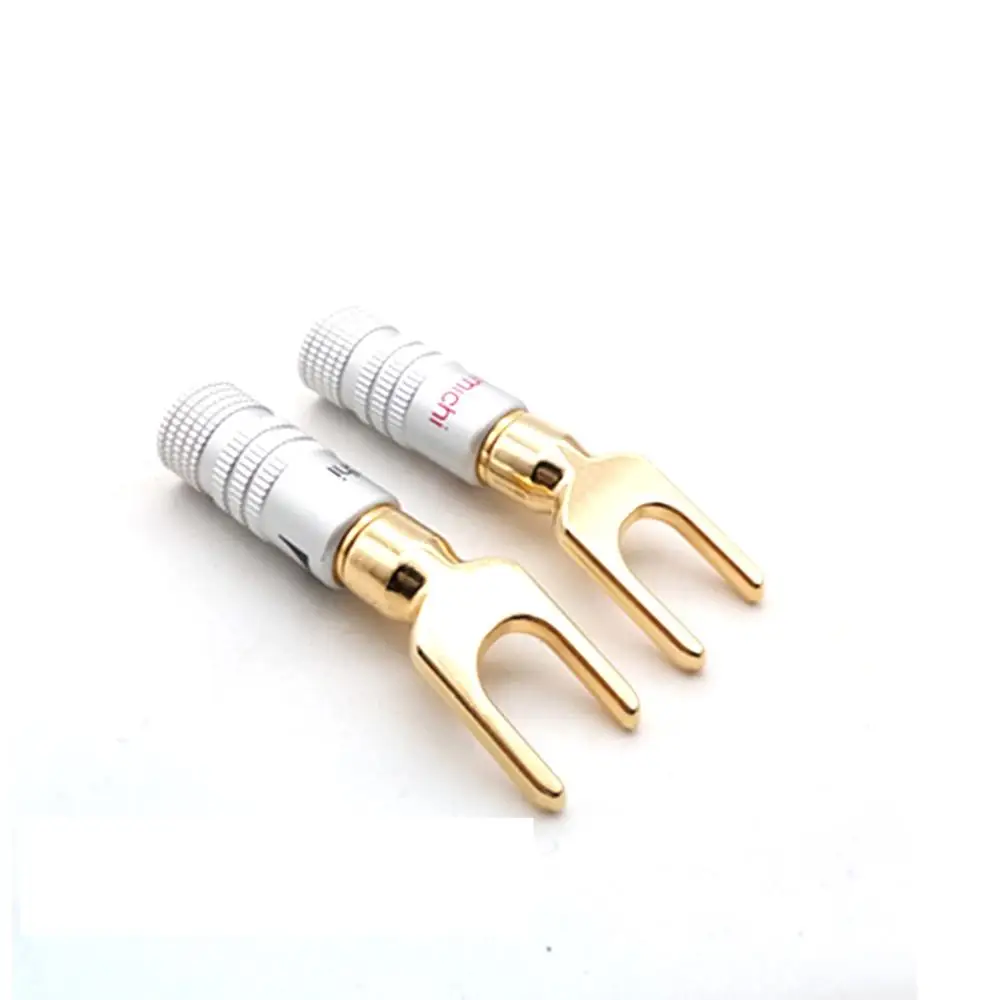 

Hifi 4pcs Brass Gold plated Audio Screw Fork Connector Adapter Y Spade Speaker Plugs