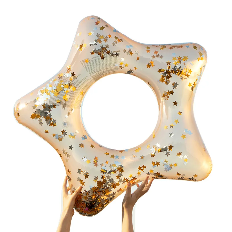 Giant Starfish Pool Float with Gold Sequins Inside Sparkling Star Pool Tube Glitter Swim Ring Girls Beach Water Fun Party Toys