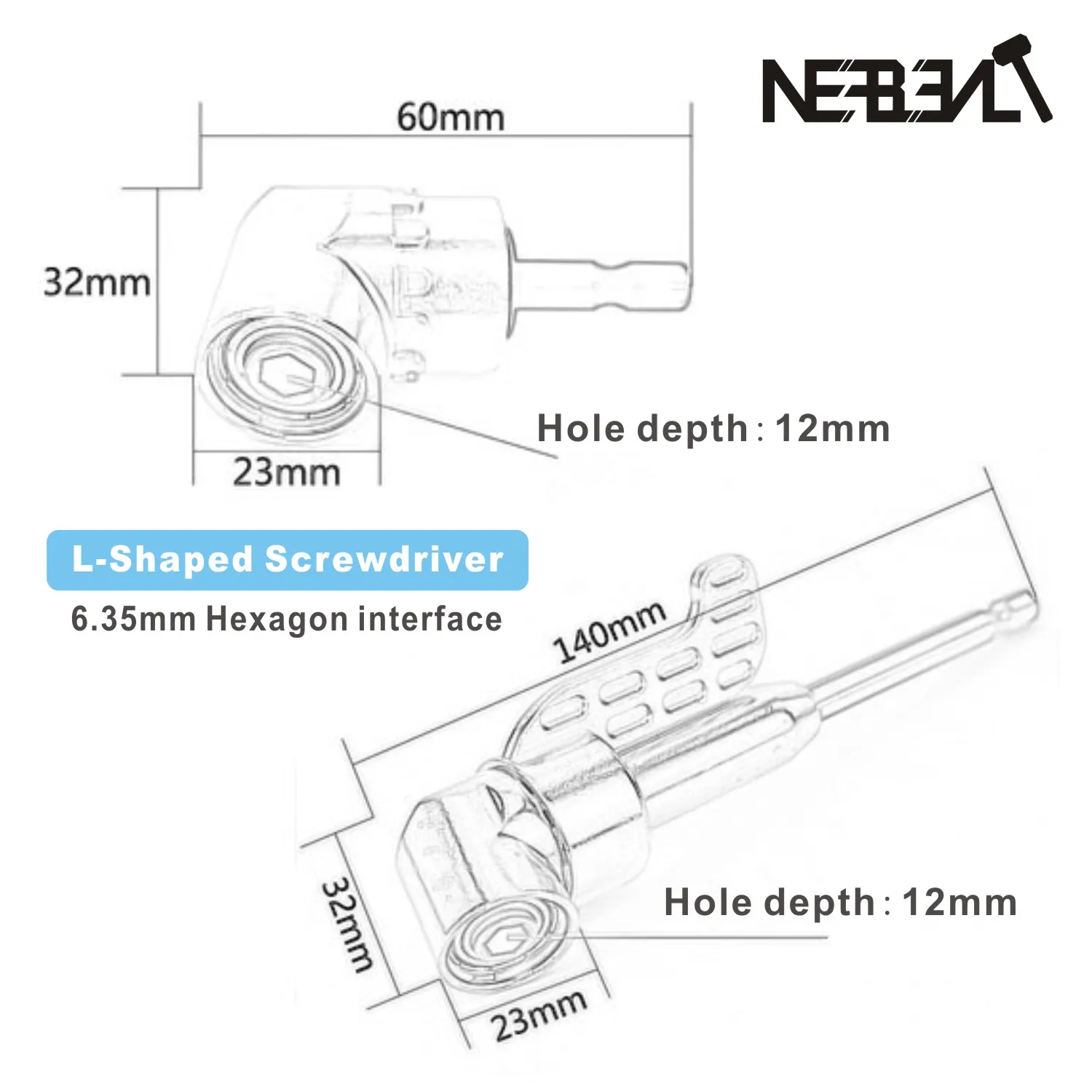 Dual Head L-shaped Mini Socket Wrench 105 degrees 1/4\