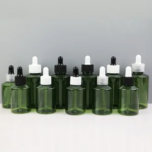 50ml Dropper Essential Oil Bottle Plastic PET Black White Cap Dropper Bottle Green Oblique Shoulder Bottle Cosmetic Container