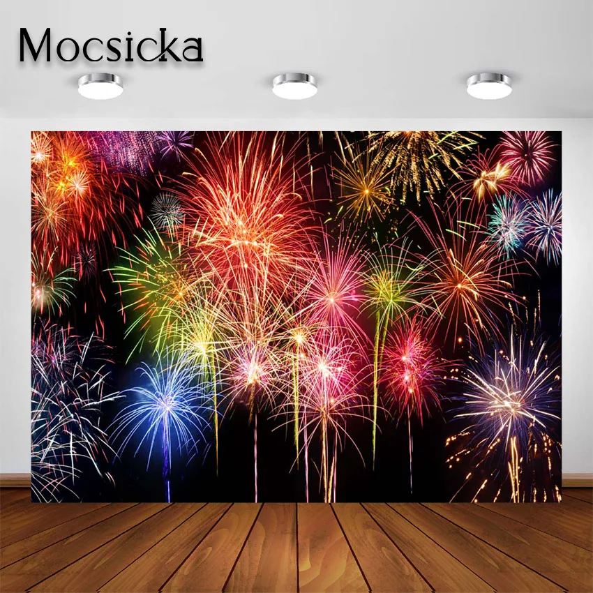 Mocsicka New Year 2023 Photography Backdrops Firework Celebration Party Decoration Background Family Portrait Photo Studio Props