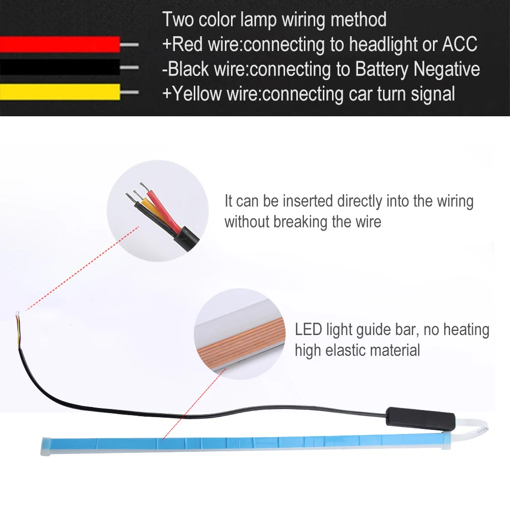 CO LIGHT Ultrafine Cars DRL 30cm 45cm 60cm LED Daytime Running Light White Turn Signal Yellow Guide Strip for Headlight Assembly