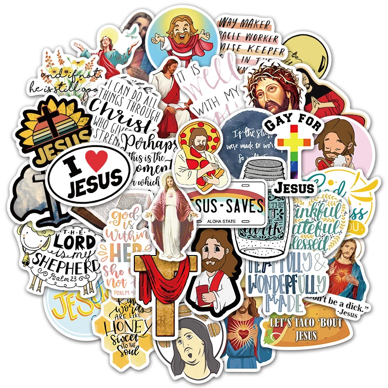 

50pcs Christianity Jesus Stickers Decal Believers Cross Pegatina for Stationery Laptop Suitcase Skateboard Guitar Sticker