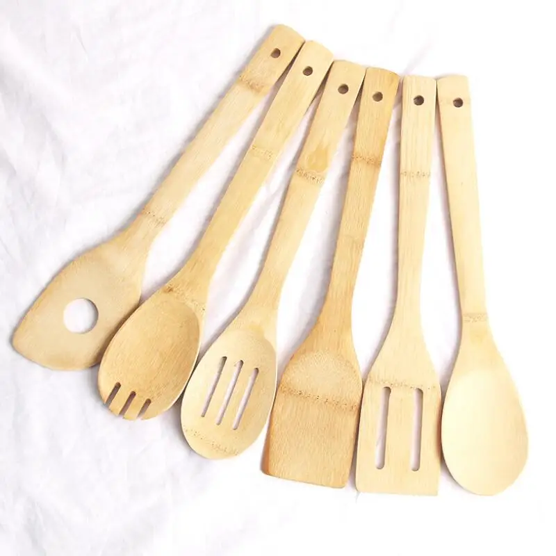 Bamboo Spoon Spatula Portable Wooden Utensil Kitchen Cooking Turners Slotted Mixing Holder Shovels LX7635