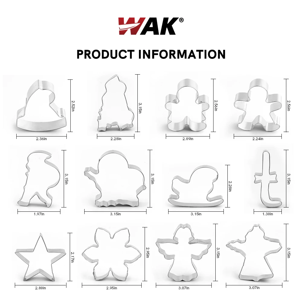 WAK 16/30PCS Stainless Steel Christmas Molds Santa Claus Snowman Elk Shaped Cookie Mould Handmade Cookie Mold Tool Set