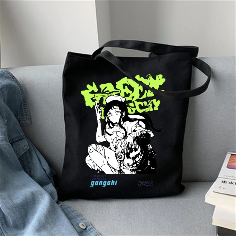 Harajuku Anime Graphic Ladies Shopping Bag Handbags Kawaii Cloth Canvas Tote Bags Women Y2k Reusable Shoulder Shopper Bags сумка