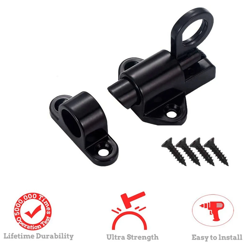 Aluminum Alloy Security Automatic Window Gate Lock Spring Bounce Door Bolt Latch, Black