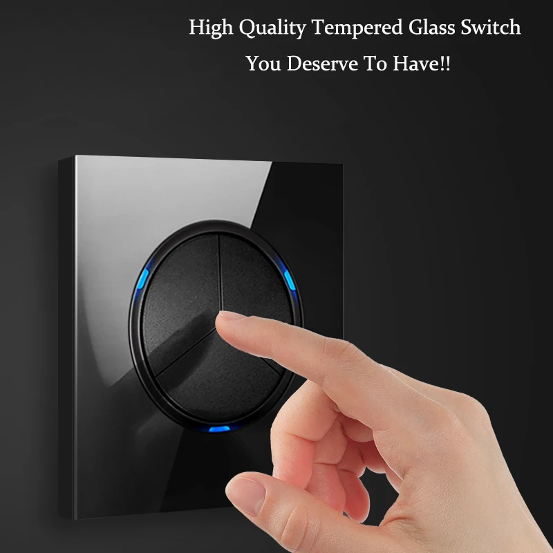 

1 2 3 4 Gang 1 Way 2Way Wall Switch Household Black Tempered Glass Mirror Panel EU US UK France Socket LED Light Switch 86mm