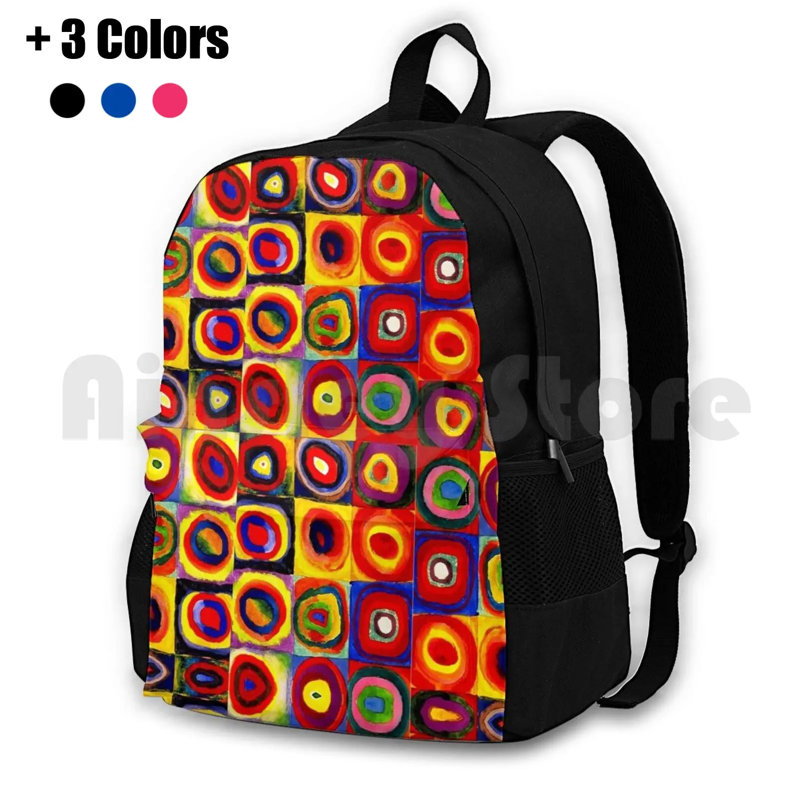 Kandinsky Modern Squares Circles Colorful Outdoor Hiking Backpack Riding Climbing Sports Bag Doodlefly Abstract Abstract Art