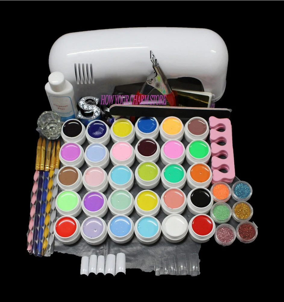 9w UV Lamp UV Gels Gel Nail Kit Cleanser Plus Top gel Nail Polish Tool Nail Tip Kit File brush Buffer Nail Art tools Set