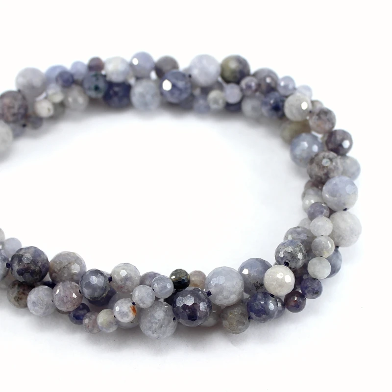 Natural Hard Faceted Iolite Round Loose Beads Strand 6/8/10MM For Jewelry DIY Making Necklace Bracelet