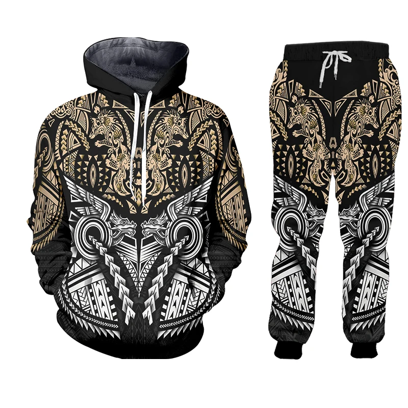 Tahiti Polynesia Men Tracksuit 2 Piece Set 3D Casual Hoodies Sweatshirt Pants Sportswear Joggers Men Sets Sweatsuits Custom